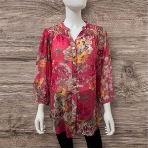 Figueroa & Flower Floral Button-Down Blouse Size XL